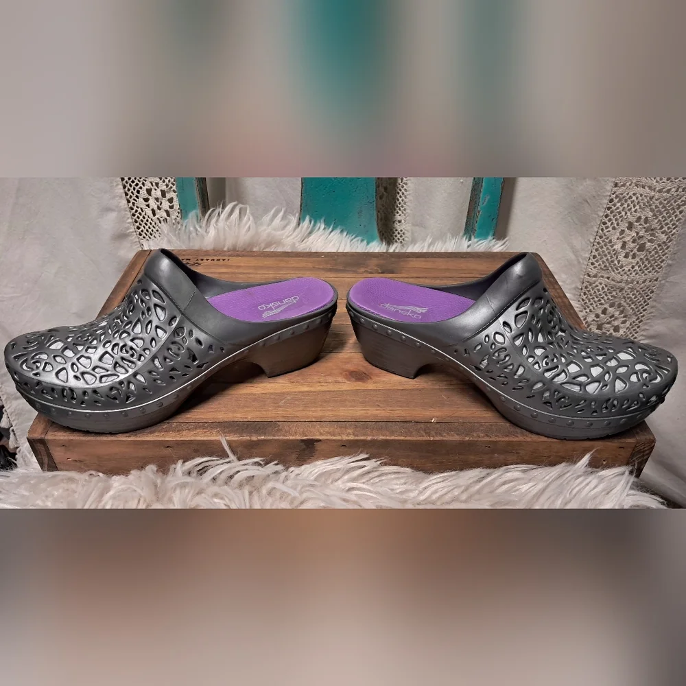 Dansko Gray Cutout Clogs - Picture 4 of 11